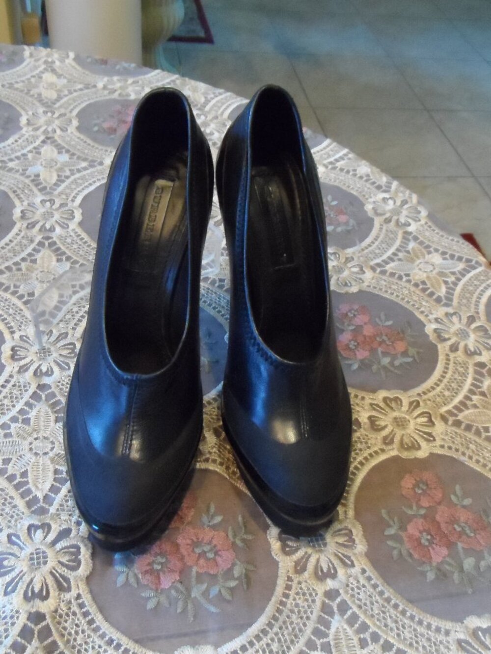 New Burberry Black Leather Platform Stiletto Pumps Size 38.5